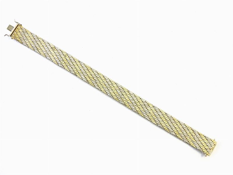 Bracciale in Oro Giallo e Bianco a Maglia Morbida