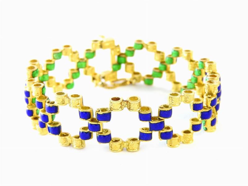 Bracciale in Oro Giallo e Smalti Policromi