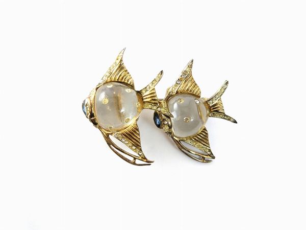 Spilla Coro duette in argento sterling, lucite e strass