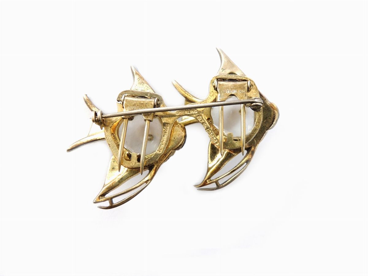 Spilla Coro Duette in Argento Sterling, Lucite e Strass