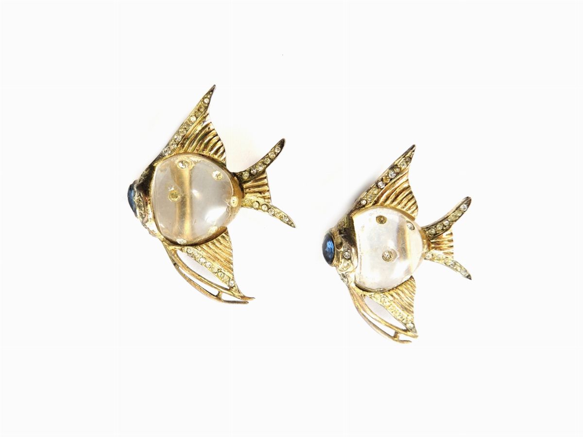 Spilla Coro Duette in Argento Sterling, Lucite e Strass