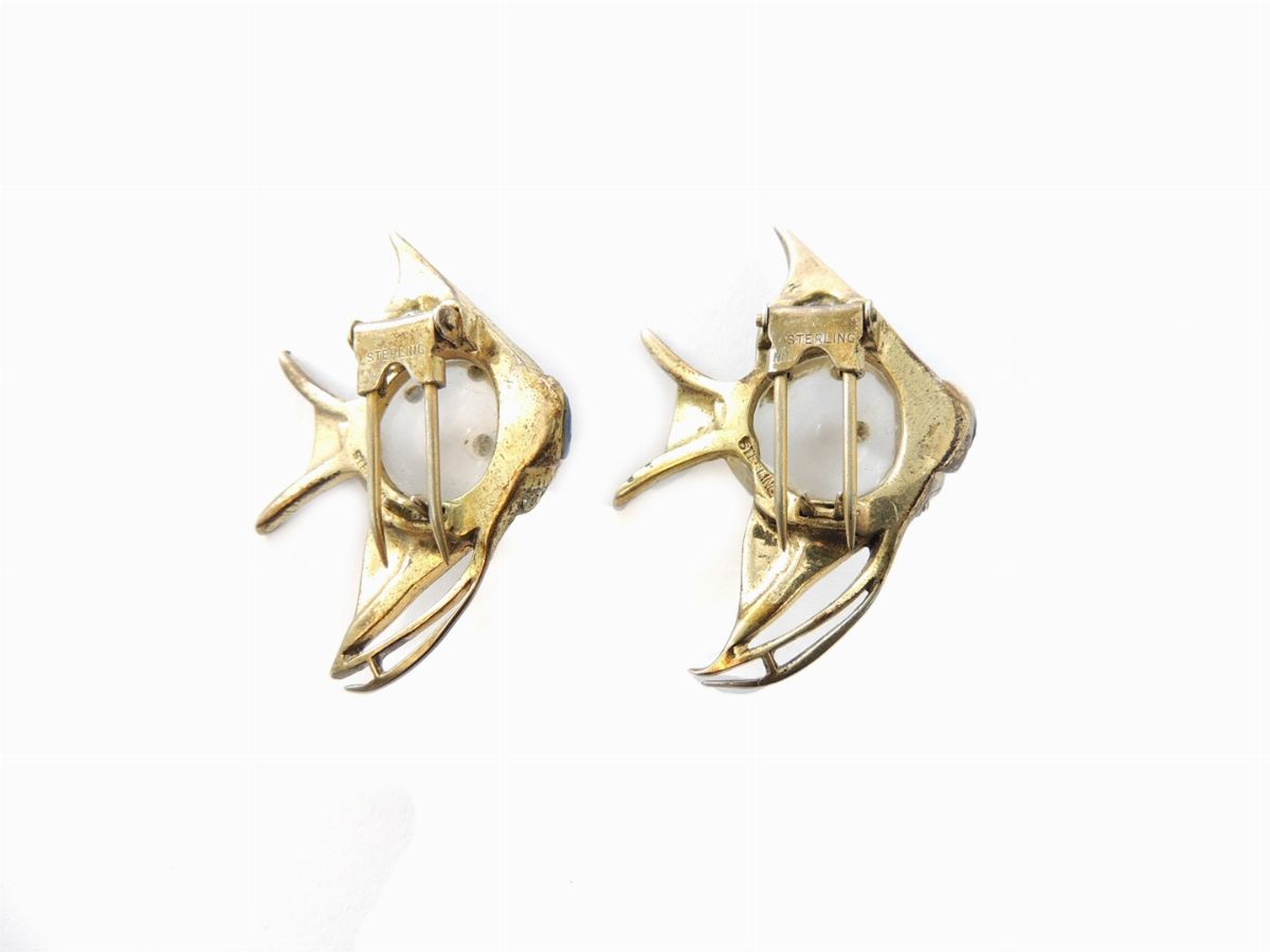 Spilla Coro Duette in Argento Sterling, Lucite e Strass