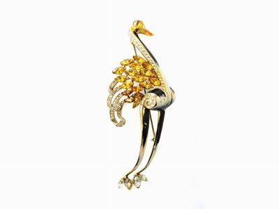 Spilla Corocraft Sterling in Argento Sterling Vermeil, Smalto e Strass