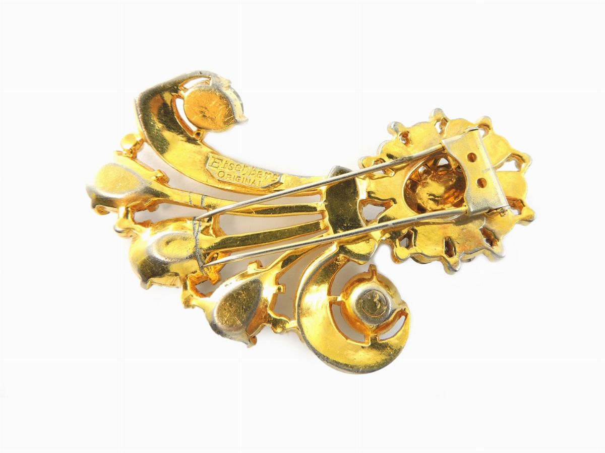 Spilla in Metallo Dorato e Strass