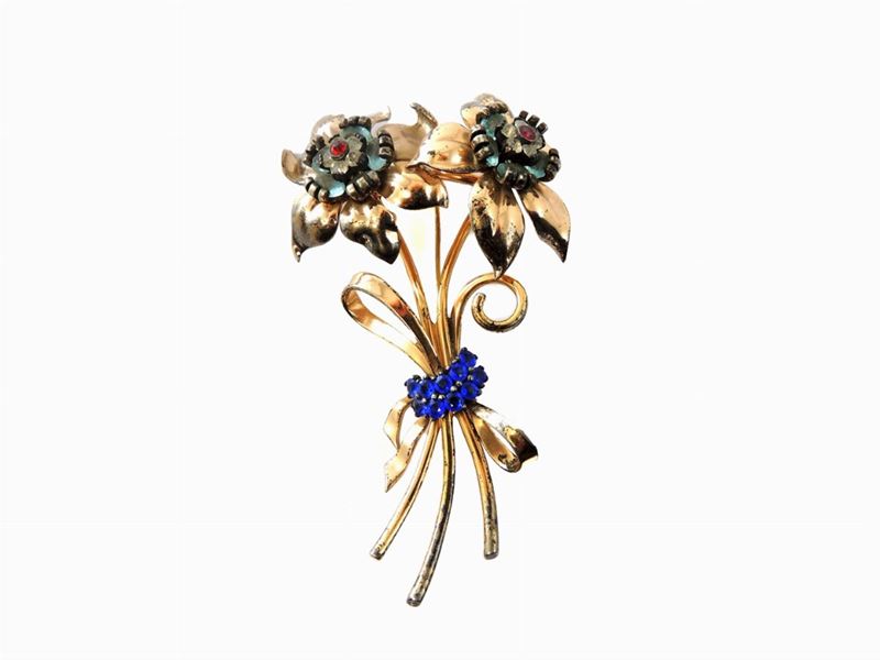 Spilla Pennino in Argento Sterling Vermeil e Strass