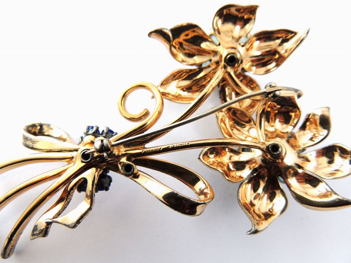 Spilla Pennino in Argento Sterling Vermeil e Strass
