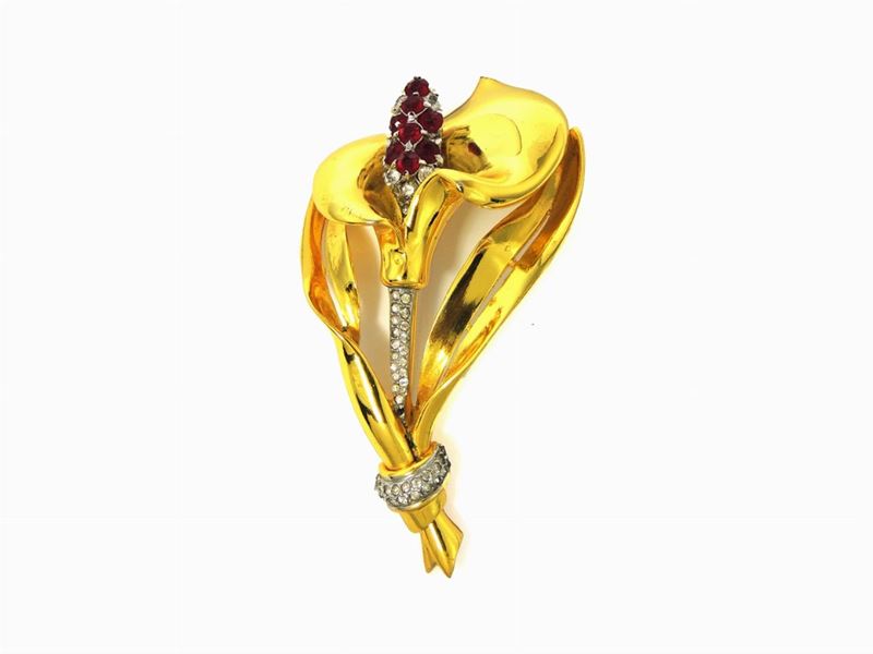 Spilla Corocraft in Metallo Dorato e Strass
