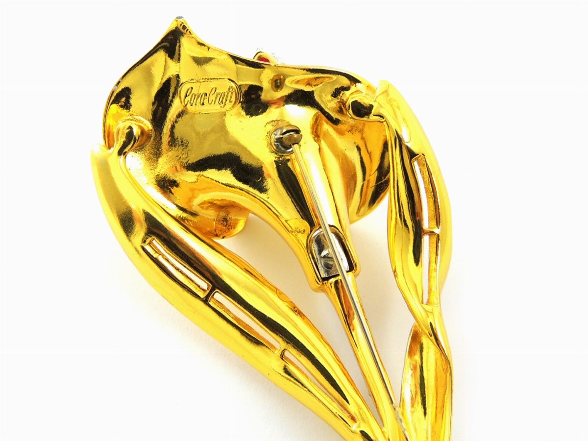 Spilla Corocraft in Metallo Dorato e Strass