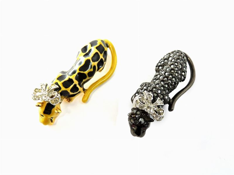 Due Spille Kenneth Jane Lane in Metallo, Smalto e Strass