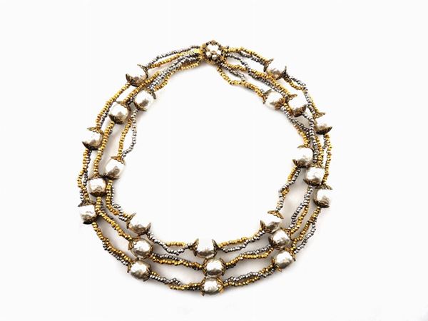 Mirian Haskell baroque faux pearls and goldtone and silvertone metal necklace