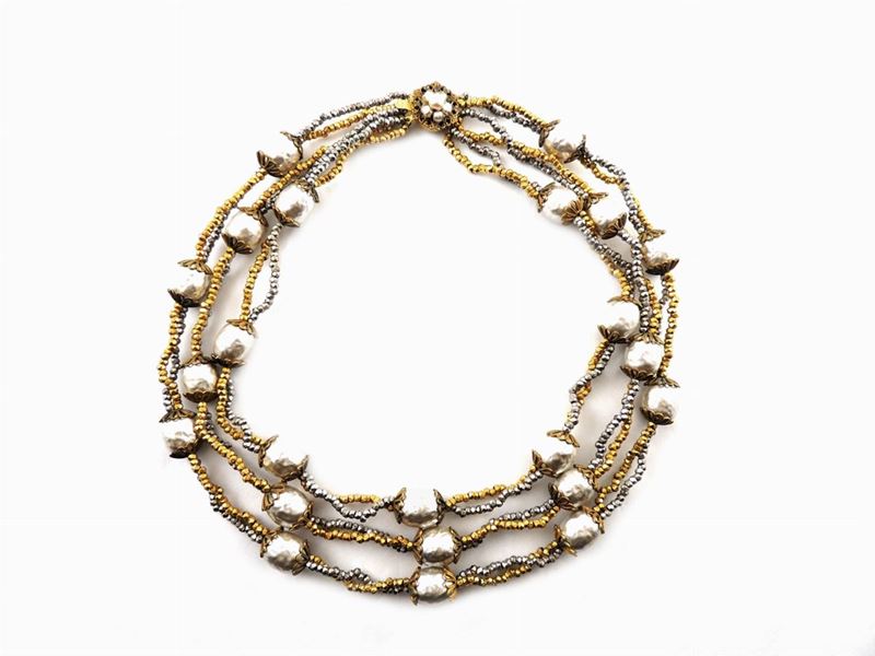 Collana Mirian Haskell in Perle Barocche Simulate e Metallo Dorato e Argentato