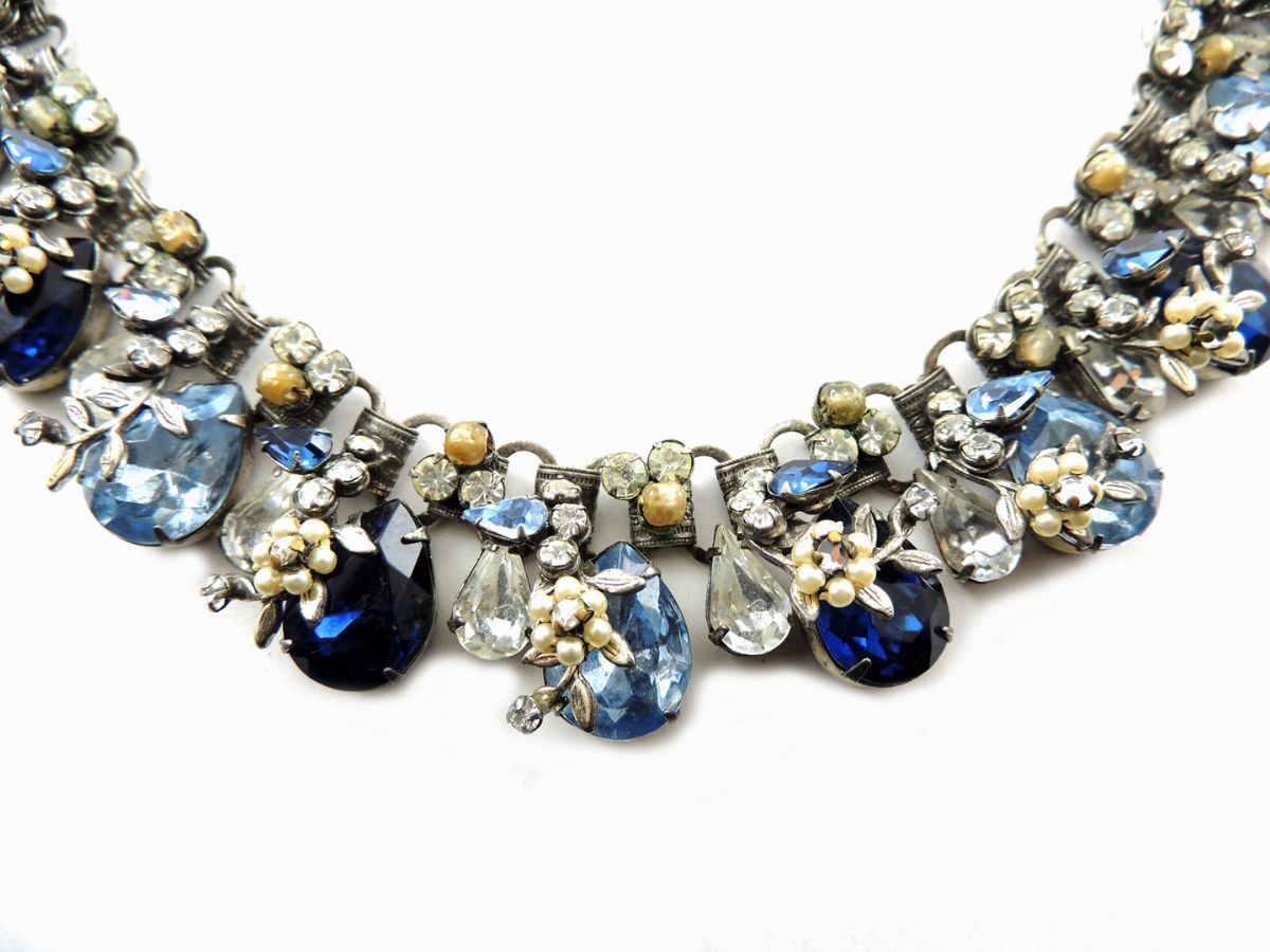 Collana Original By Robert in Metallo Rodiato, Perline Simulate, Strass e Vetro