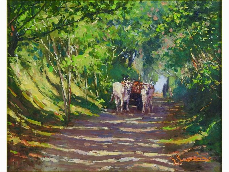 Giorgio Luxardo - Strada nel Bosco con Buoi