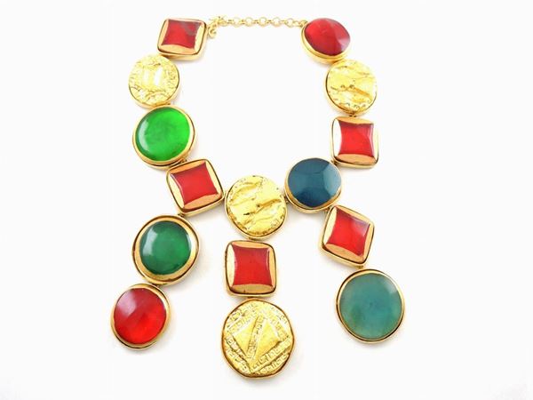 Kenneth Jane Lane Goldtone metal and glass necklace