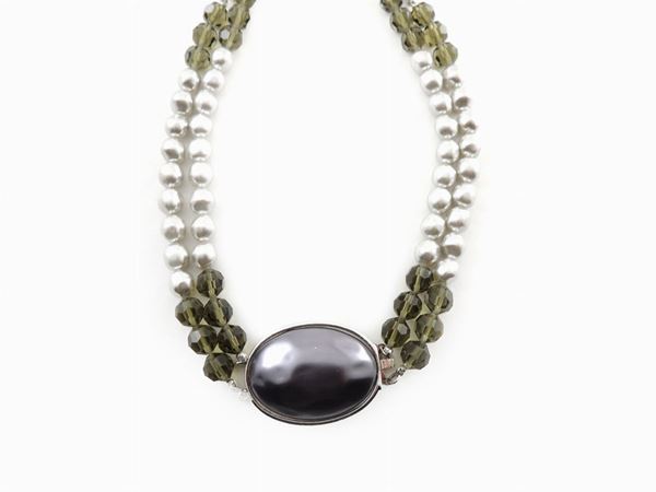 Yves Saint Laurent Crystals and grey faux pearls necklace