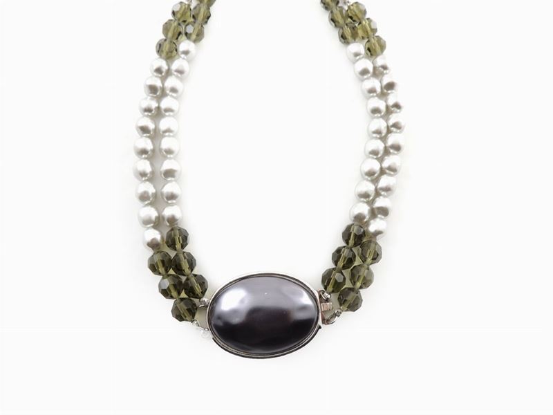 Collana Yves Saint Laurent in Cristalli e Perle Simulate Grigie