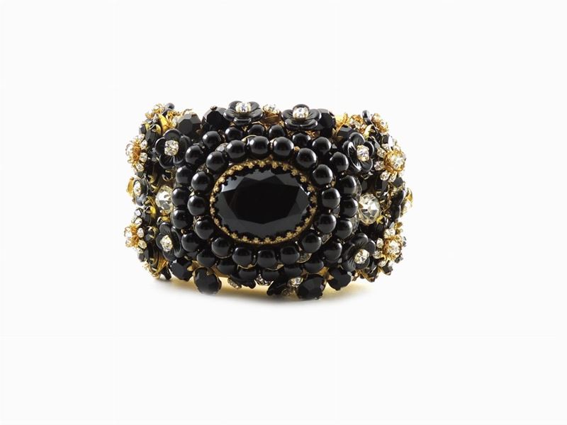 Bracciale Stanley Hagler n.y.C. Rigido in Metallo Dorato, Vetro e Strass