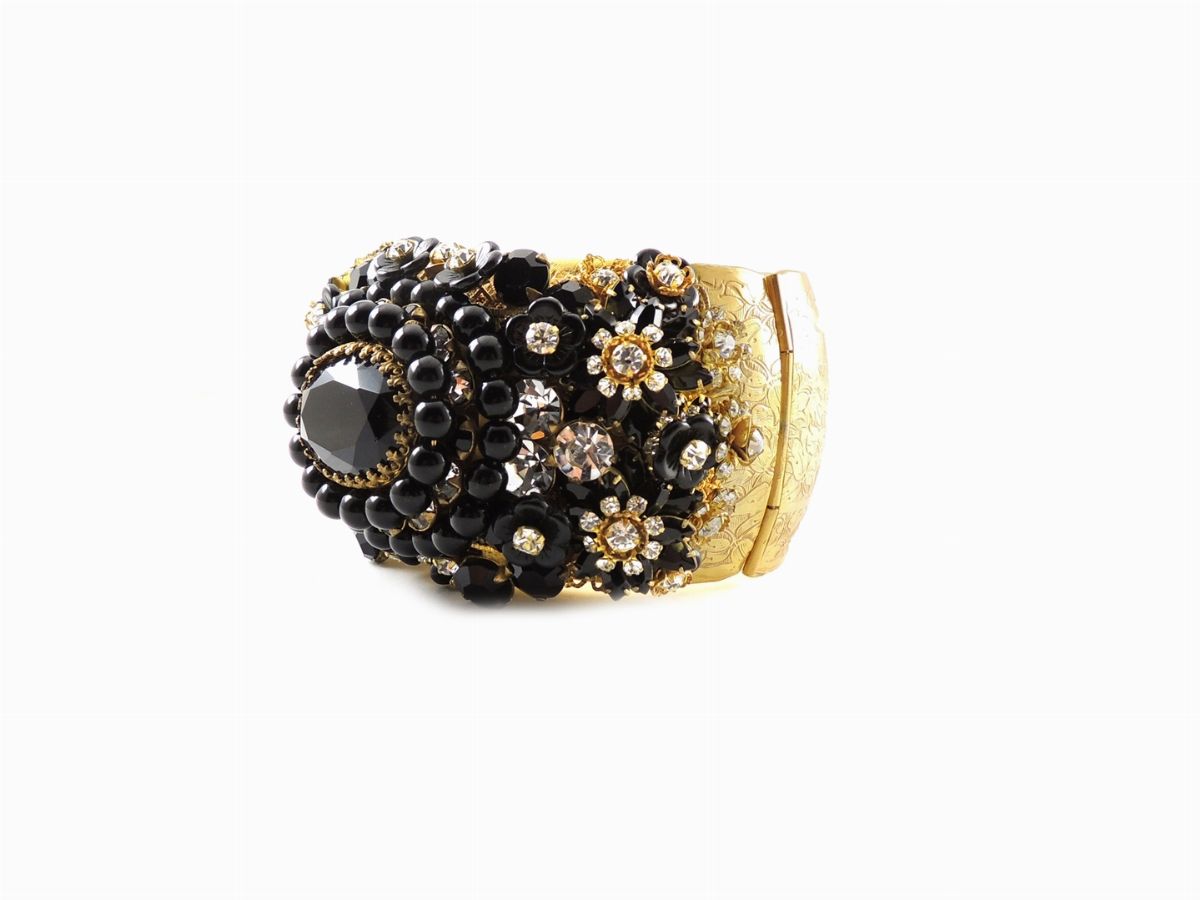 Bracciale Stanley Hagler n.y.C. Rigido in Metallo Dorato, Vetro e Strass