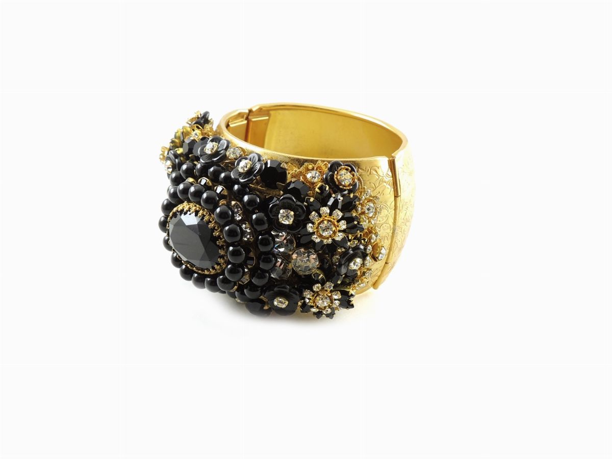 Bracciale Stanley Hagler n.y.C. Rigido in Metallo Dorato, Vetro e Strass