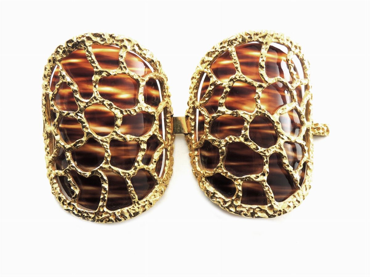 Bracciale Trifari in Resina Simulante la Tartaruga e Metallo Dorato