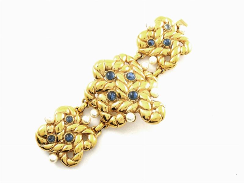 Bracciale Valentino in Metallo Dorato, Vetro e Perle Simulate