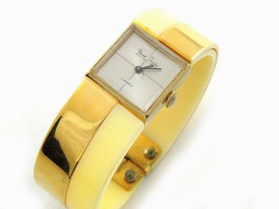 Orologio-bracciale in Metallo Dorato e Resina Beige