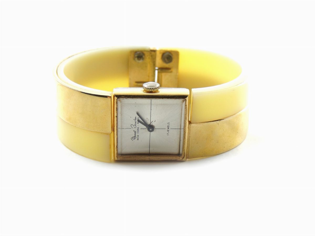 Orologio-bracciale in Metallo Dorato e Resina Beige
