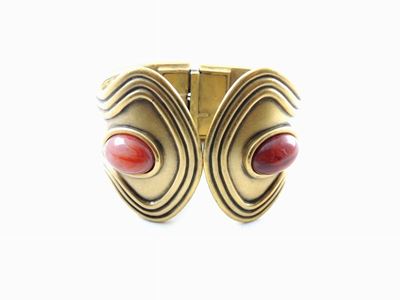 Bracciale Rigido Monet in Metallo Dorato Satinato e Cabochon in Vetro