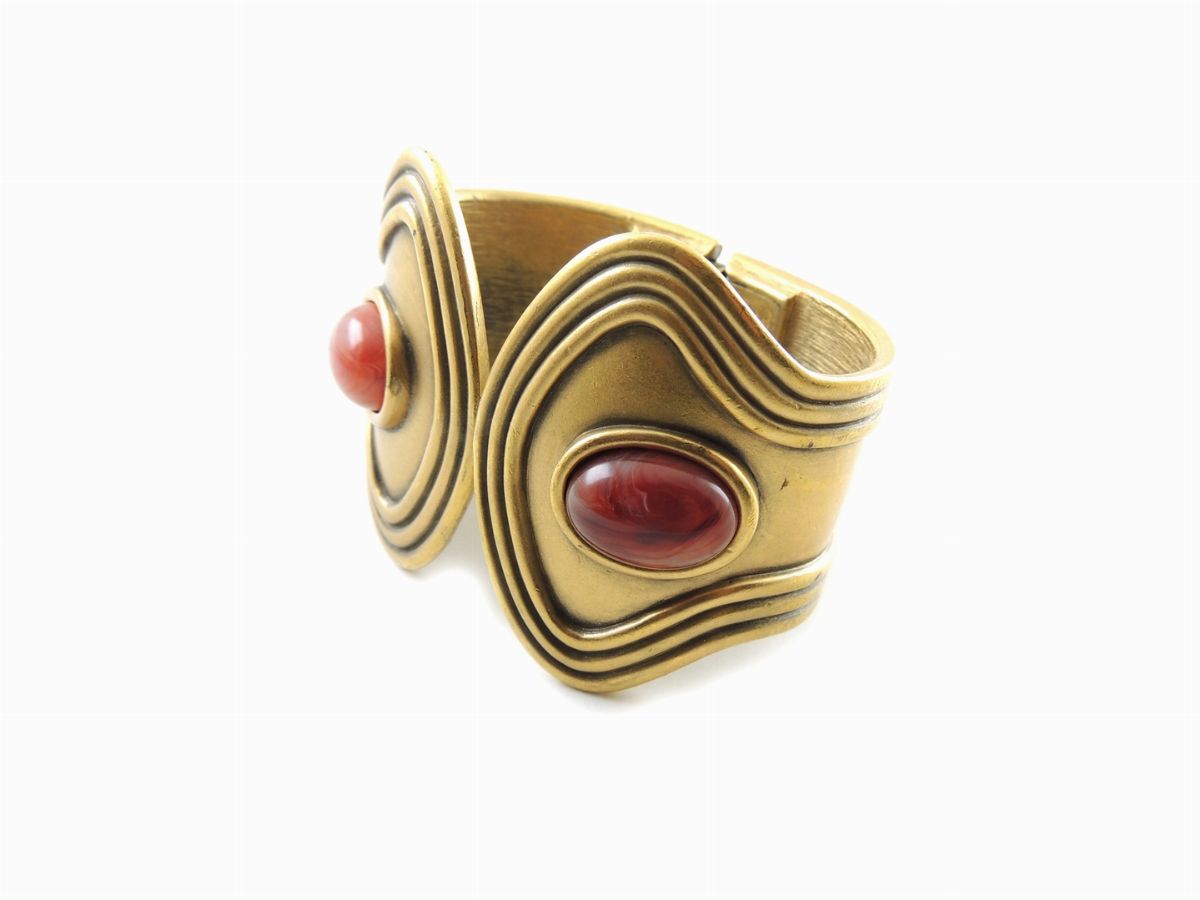 Bracciale Rigido Monet in Metallo Dorato Satinato e Cabochon in Vetro