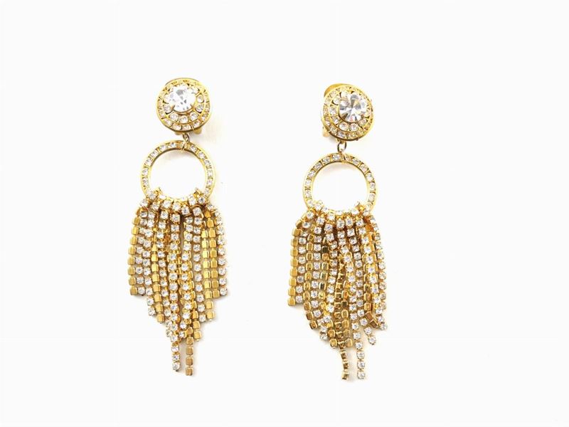Paio di Orecchini Miriam Haskell in Metallo Dorato e Strass