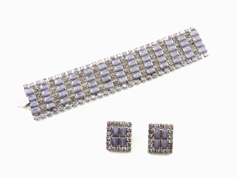 Parure la Rel in Metallo Rodiato, Strass e Cabochon in Vetro Viola
