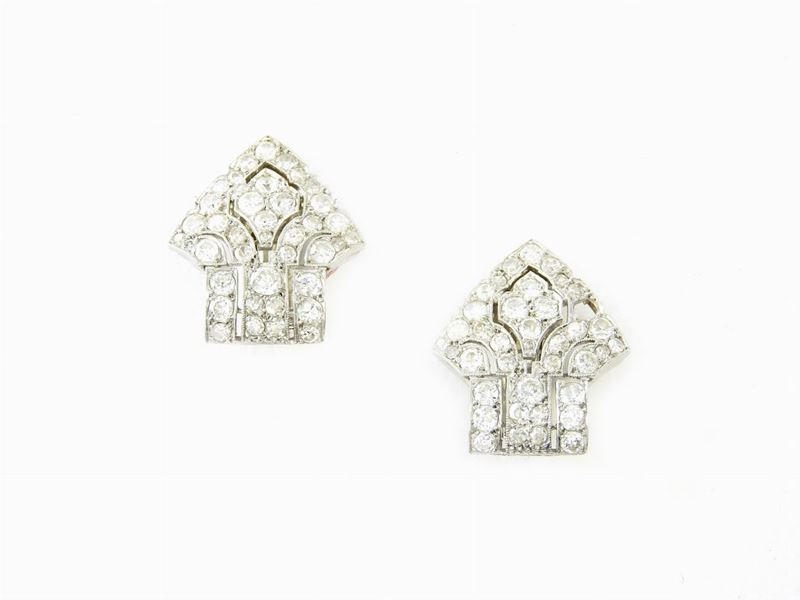 Orecchini a Clips in Oro Bianco e Diamanti
