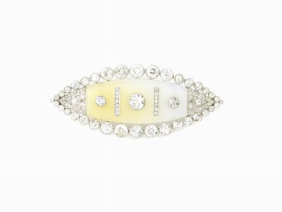 Spilla in Oro Bianco, Diamanti e Agata Grigia