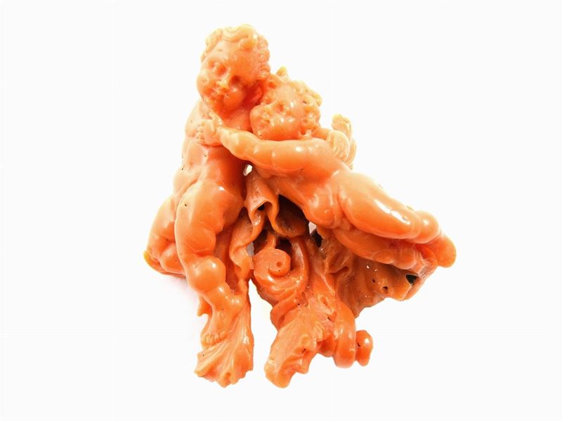Spilla in Oro Giallo e Corallo Rosso-arancio