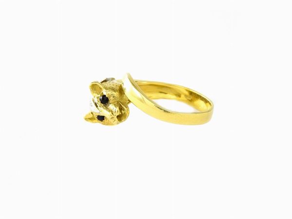 Yellow gold animalier-shaped ring with diamonds