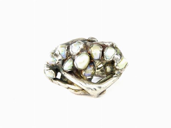 Silver coated wax ring with fresh water pearls