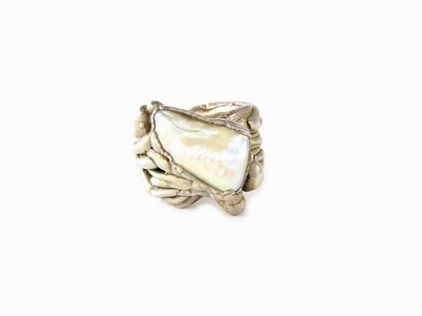 Silver coated wax ring with fresh water pearl