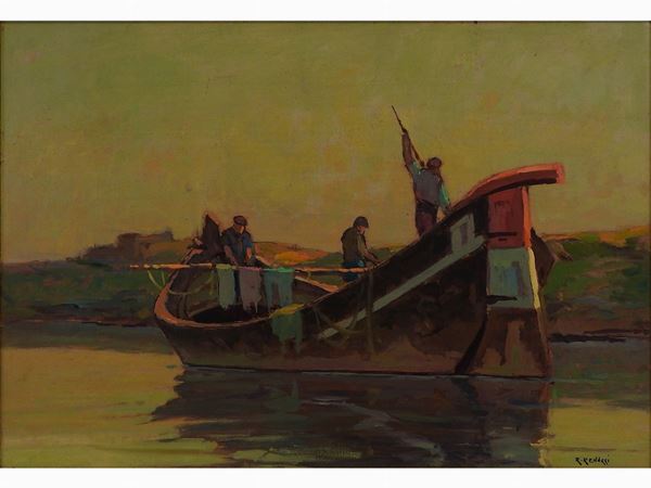 Renuccio Renucci - River Landscape with Boat and Fishermen