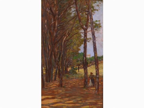 Francesco Gioli : Wooded Landscape with Figure  ((1846-1922))  - Auction The collector's house: Antique, Modern and Oriental Art - Lots: 700-943 - IV - Maison Bibelot - Casa d'Aste Firenze - Milano