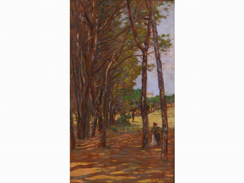 Francesco Gioli - Paesaggio Alberato con Figura