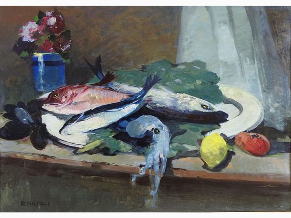 Renato Natali : Still Life with Fish  ((1883-1979))  - Auction The collector's house: Antique, Modern and Oriental Art - Lots: 450-673 - III - Maison Bibelot - Casa d'Aste Firenze - Milano