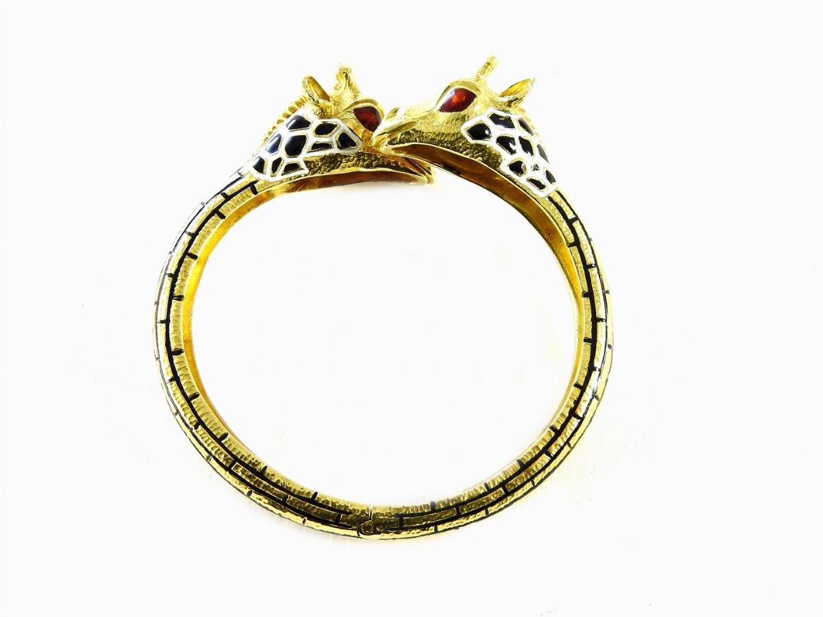 Bracciale Rigido Animalier in Oro Giallo e Smalti Policromi