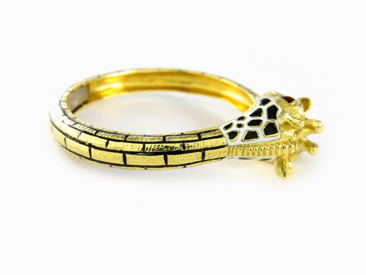 Bracciale Rigido Animalier in Oro Giallo e Smalti Policromi