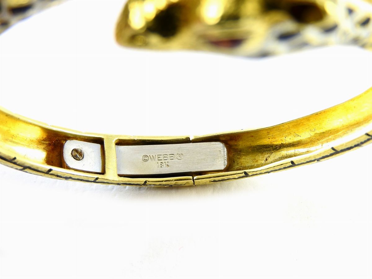 Bracciale Rigido Animalier in Oro Giallo e Smalti Policromi