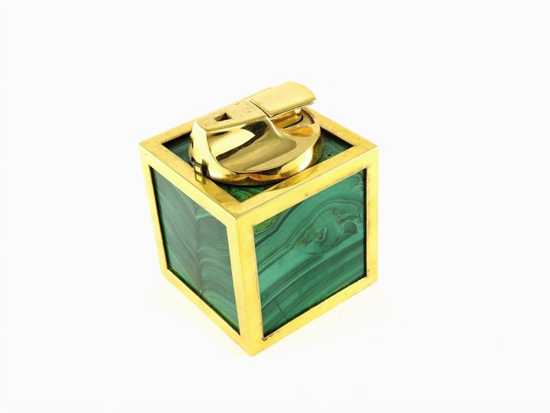 Accendisigari da Tavolo in Metallo Dorato e Malachite