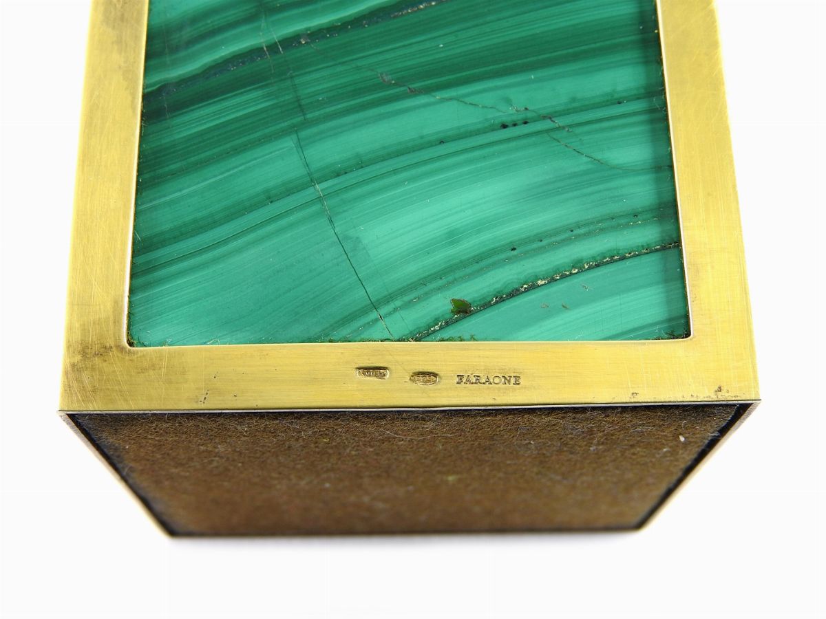 Accendisigari da Tavolo in Metallo Dorato e Malachite