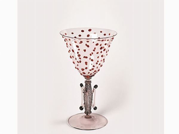 Glass jewel vase with red corals, black diamonds and garnets