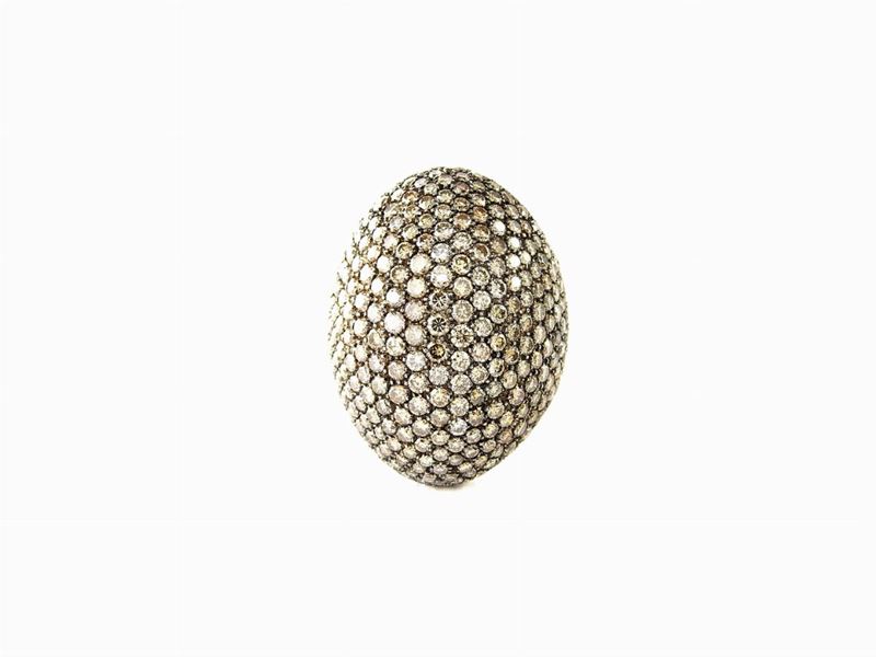 Anello Musone in Oro Bianco e Diamanti Brown