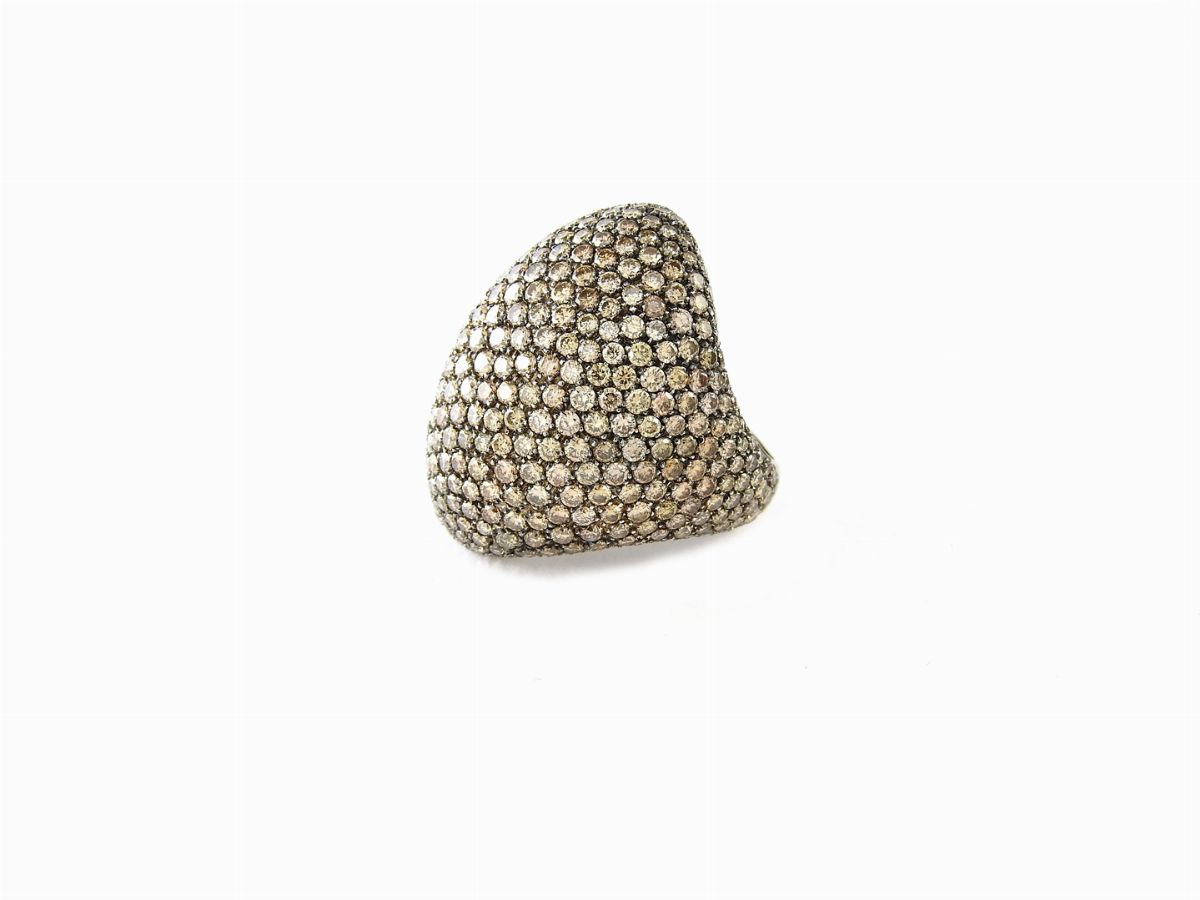 Anello Musone in Oro Bianco e Diamanti Brown