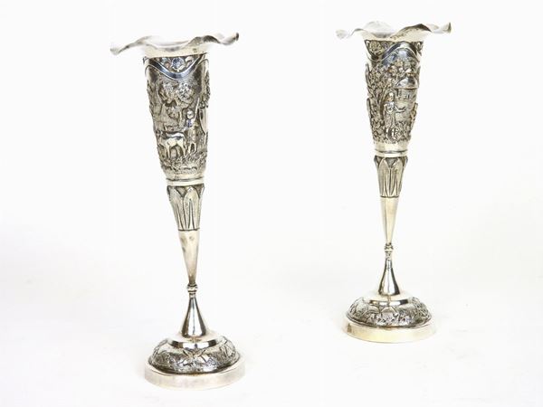 Pair of Small Silver-plated Flower Vases